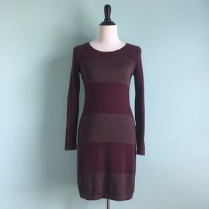 Banana Republic Purple and Gold Ribbed Long Sleeve Sweater Dress